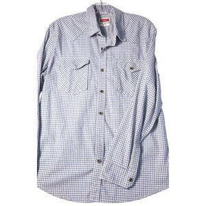 Wrangler Men's Long-Sleeve Western Plaid Shirt Blue/Beige L